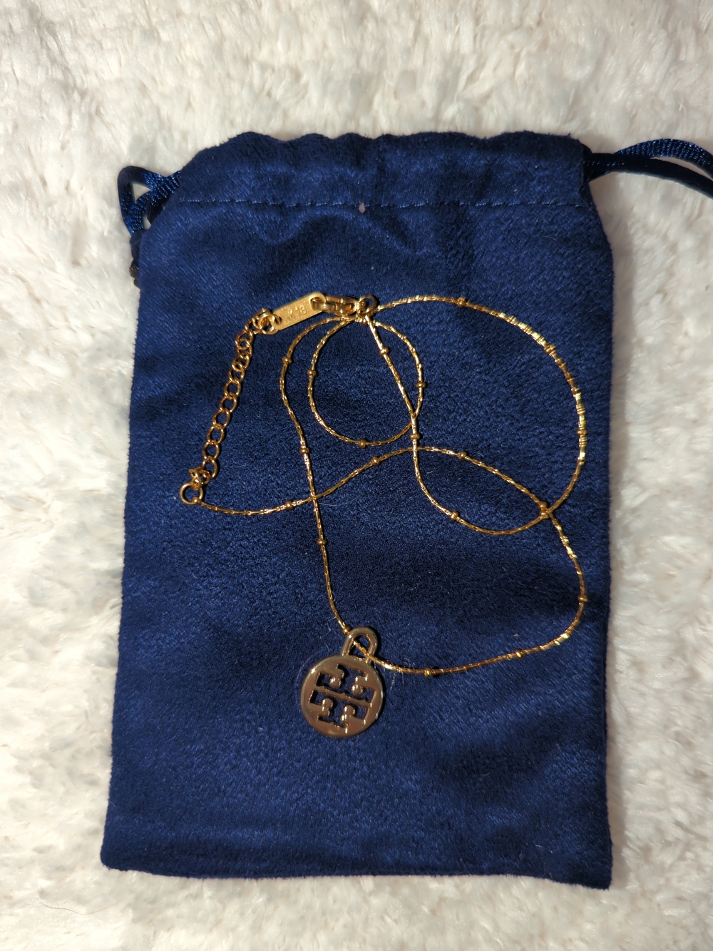Tory Burch Authentic Pendant On 18 K Gold Plated Chain + Dust Bag